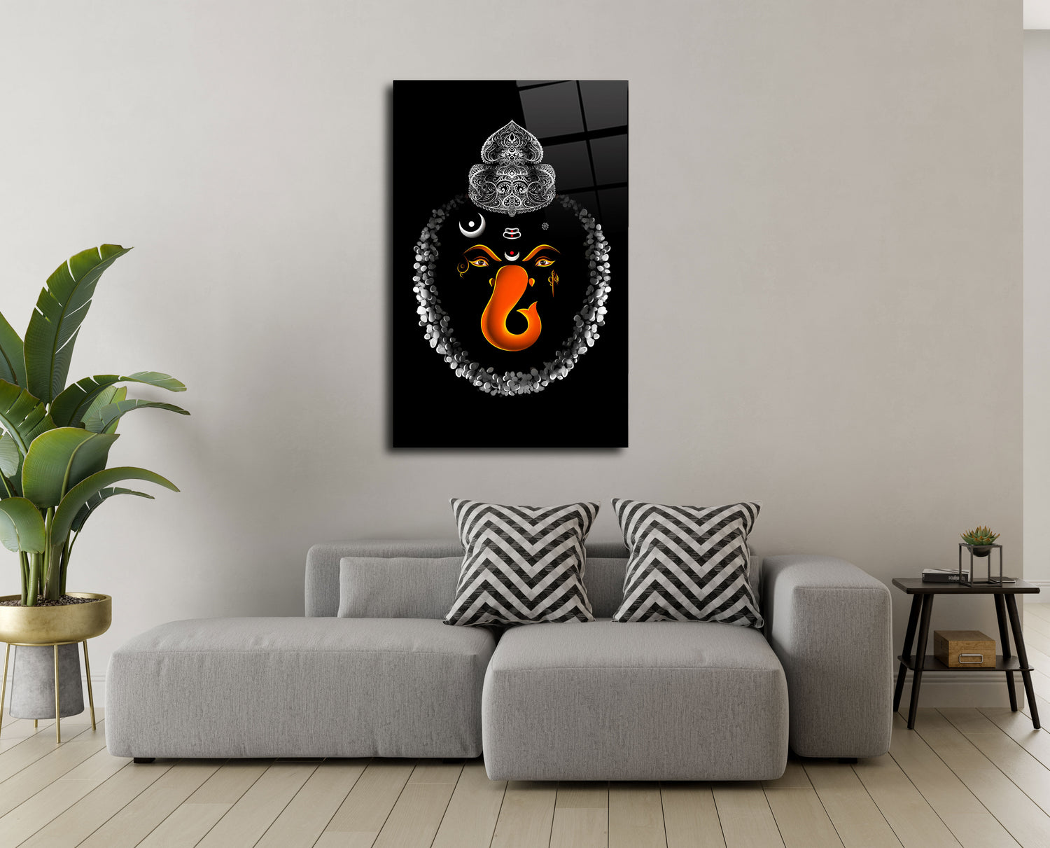 Ganesha Face with Black Background Glass Wall Art - Embrace Divine Energy