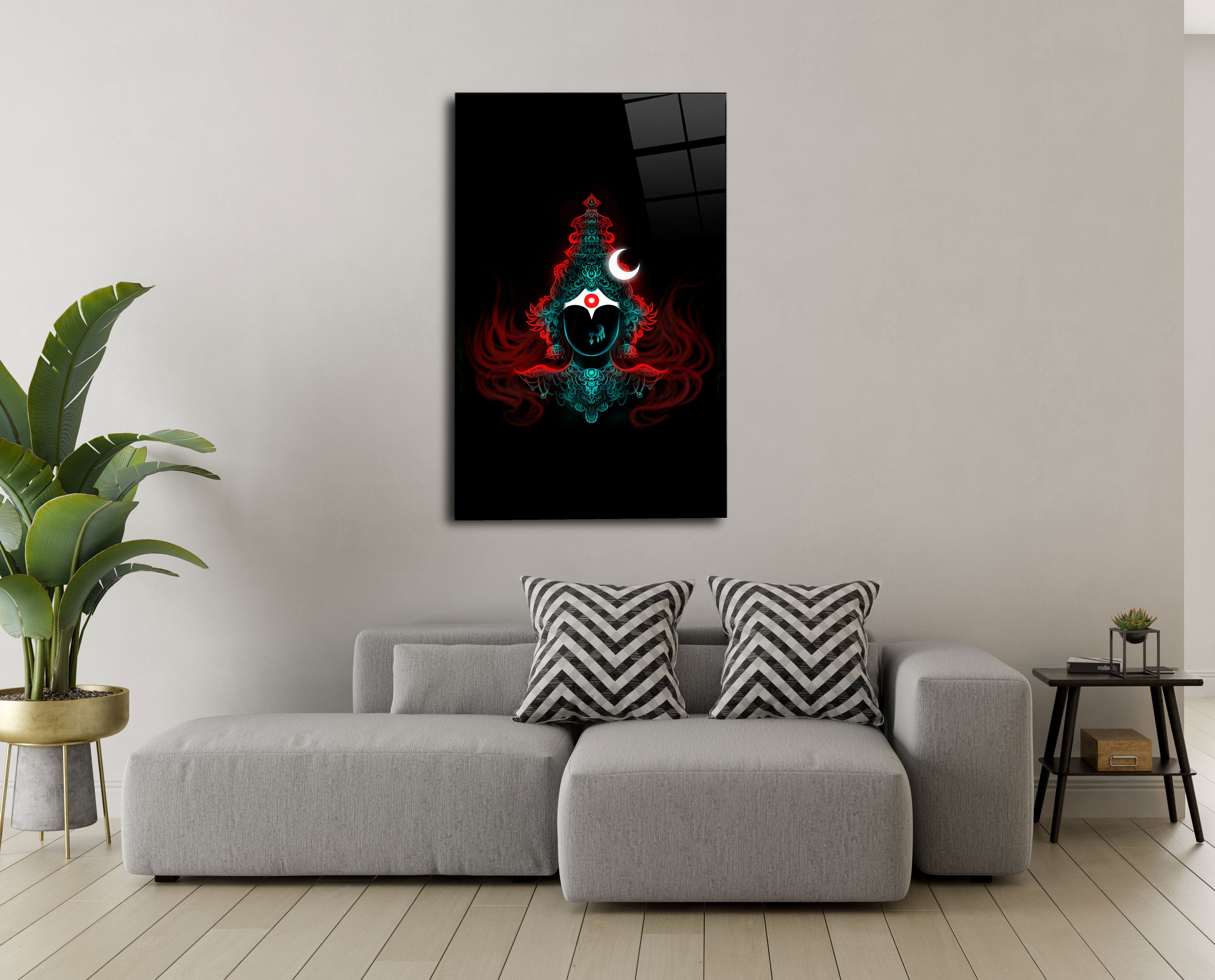 Devi in Red and Teal Glass Wall Art - Embrace Divine Grace