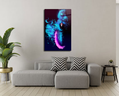 Lord Krishna in Blue with Pink Mala Glass Wall Art - Divine Serenity Embodied