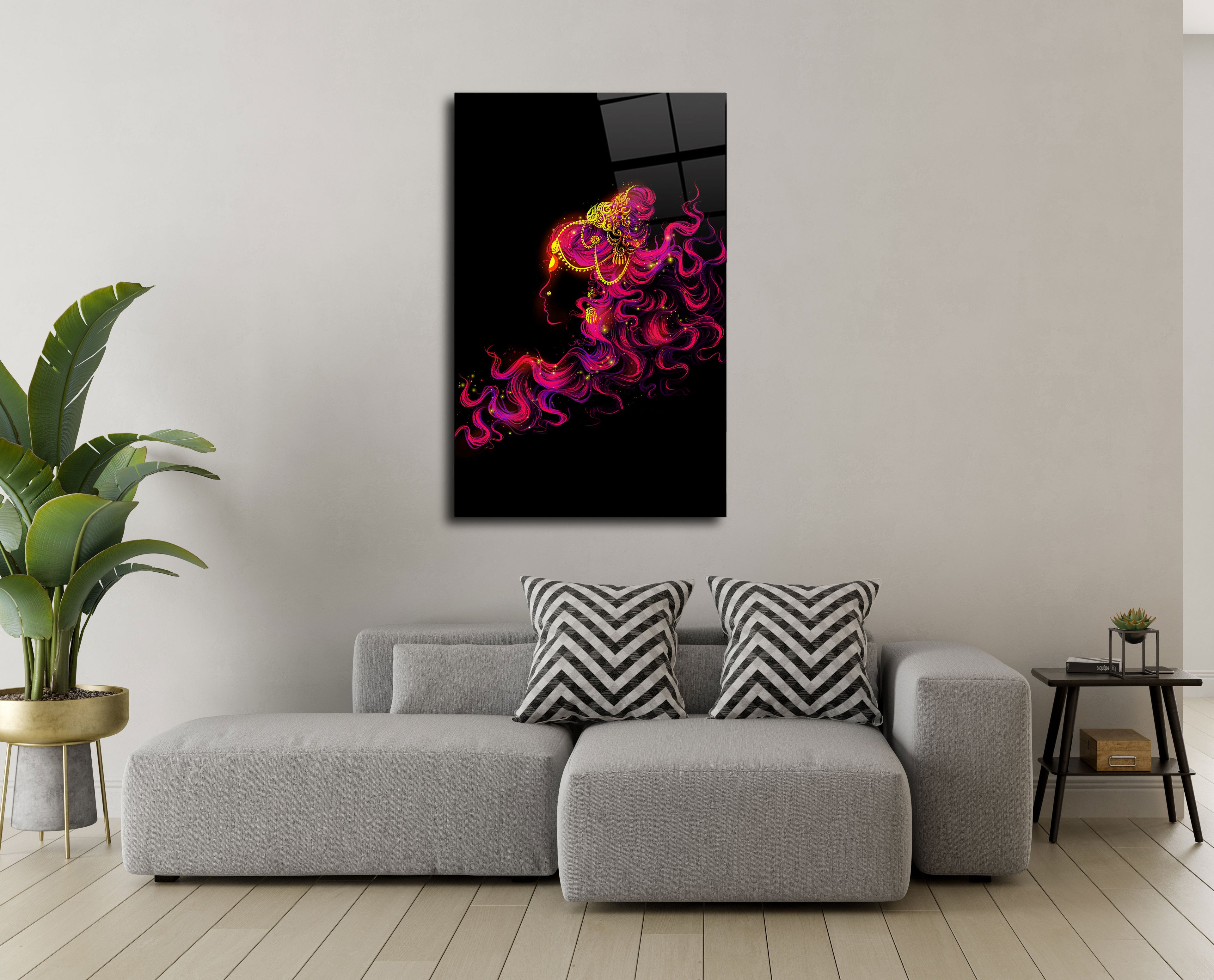 Empower Your Space with Shakti: Pink Glass Wall Art Depicting the Divine Feminine Energy