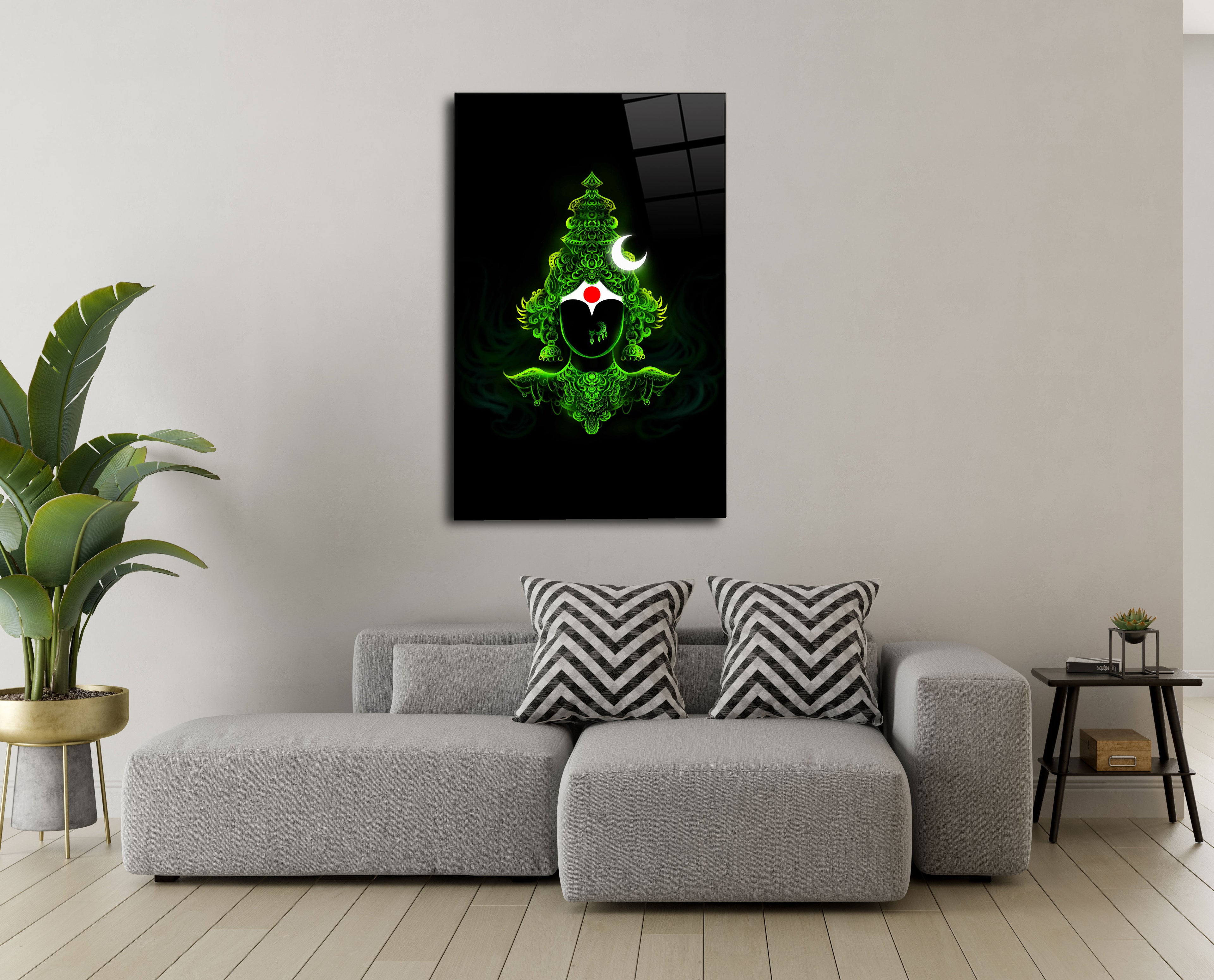 Devi in Green Glass Wall Art - Embrace the Divine Presence