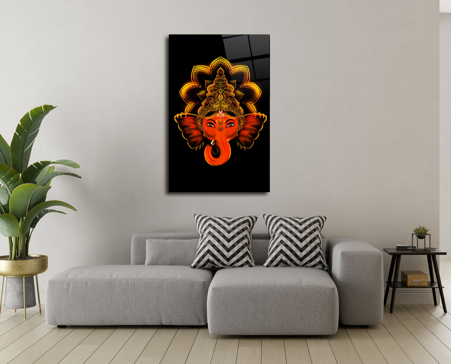 Ganesha Face with Black Background Glass Wall Art - Embrace Divine Energy