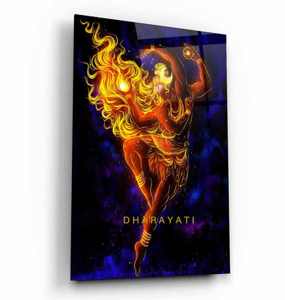 Lord Shiva with Four Hands and Sacred Fire Glass Wall Art - Embrace the Cosmic Energy