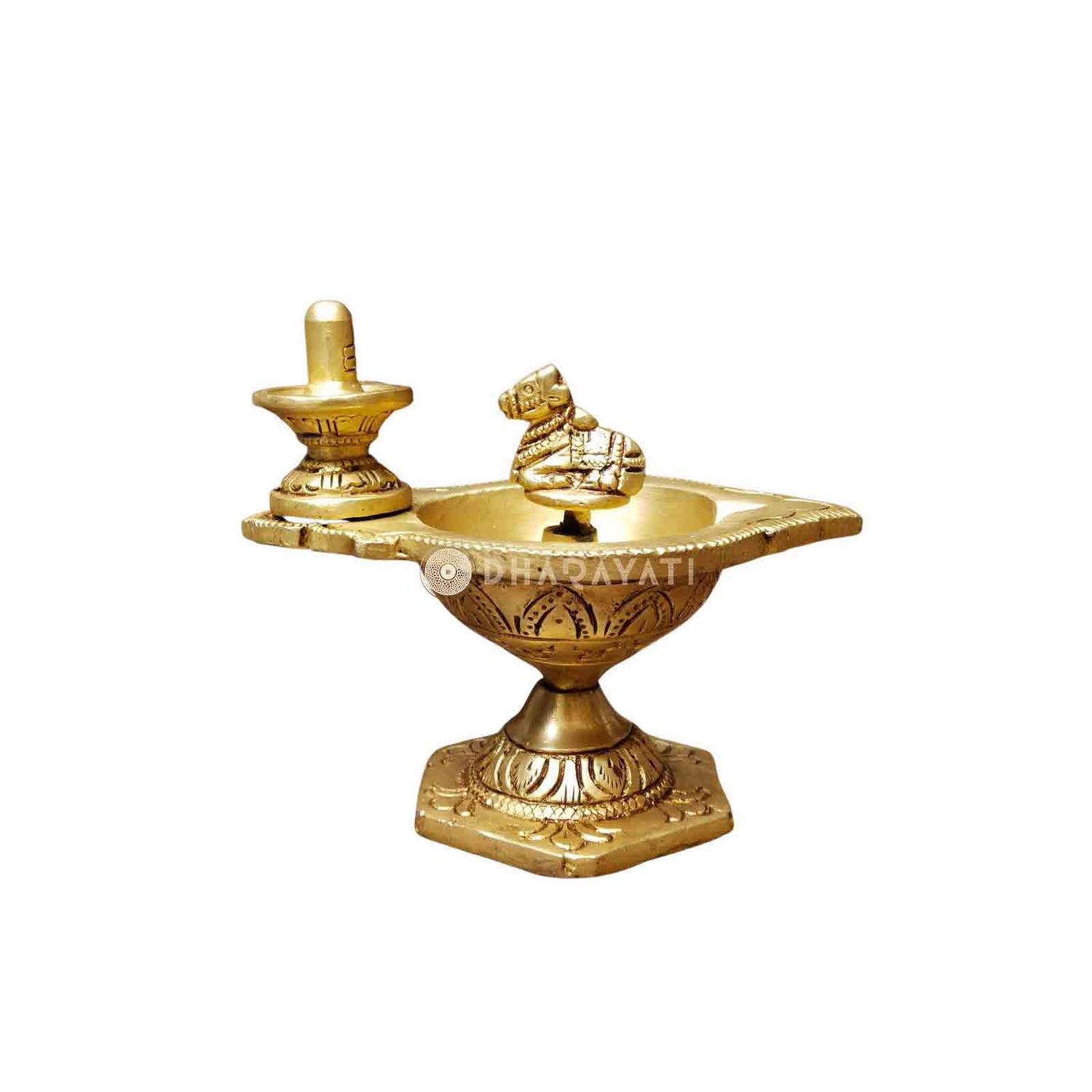 Brass Diya Featuring Lingam and Nandi