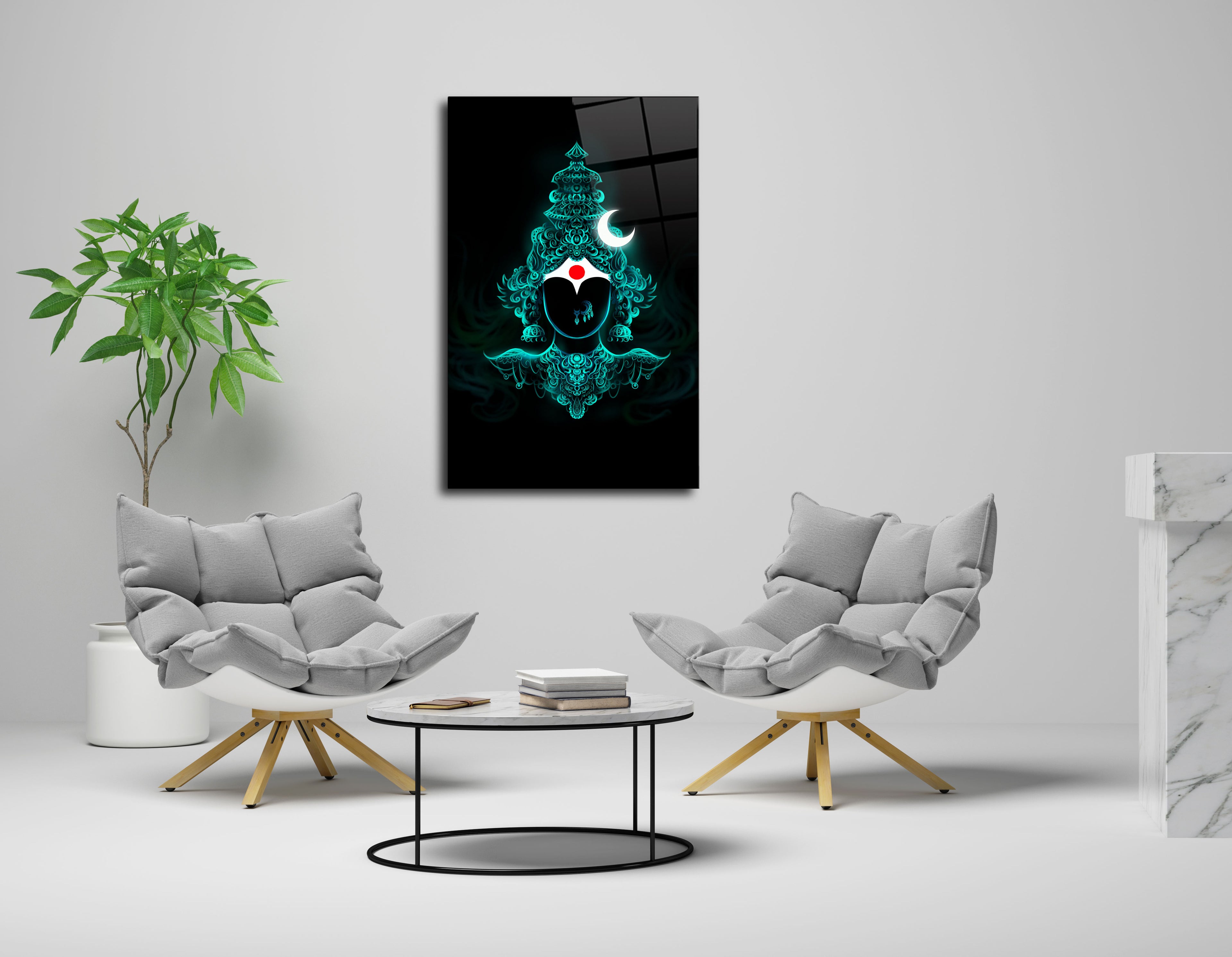 Devi Teal with Moon Glass Wall Art - Embrace the Divine Aura