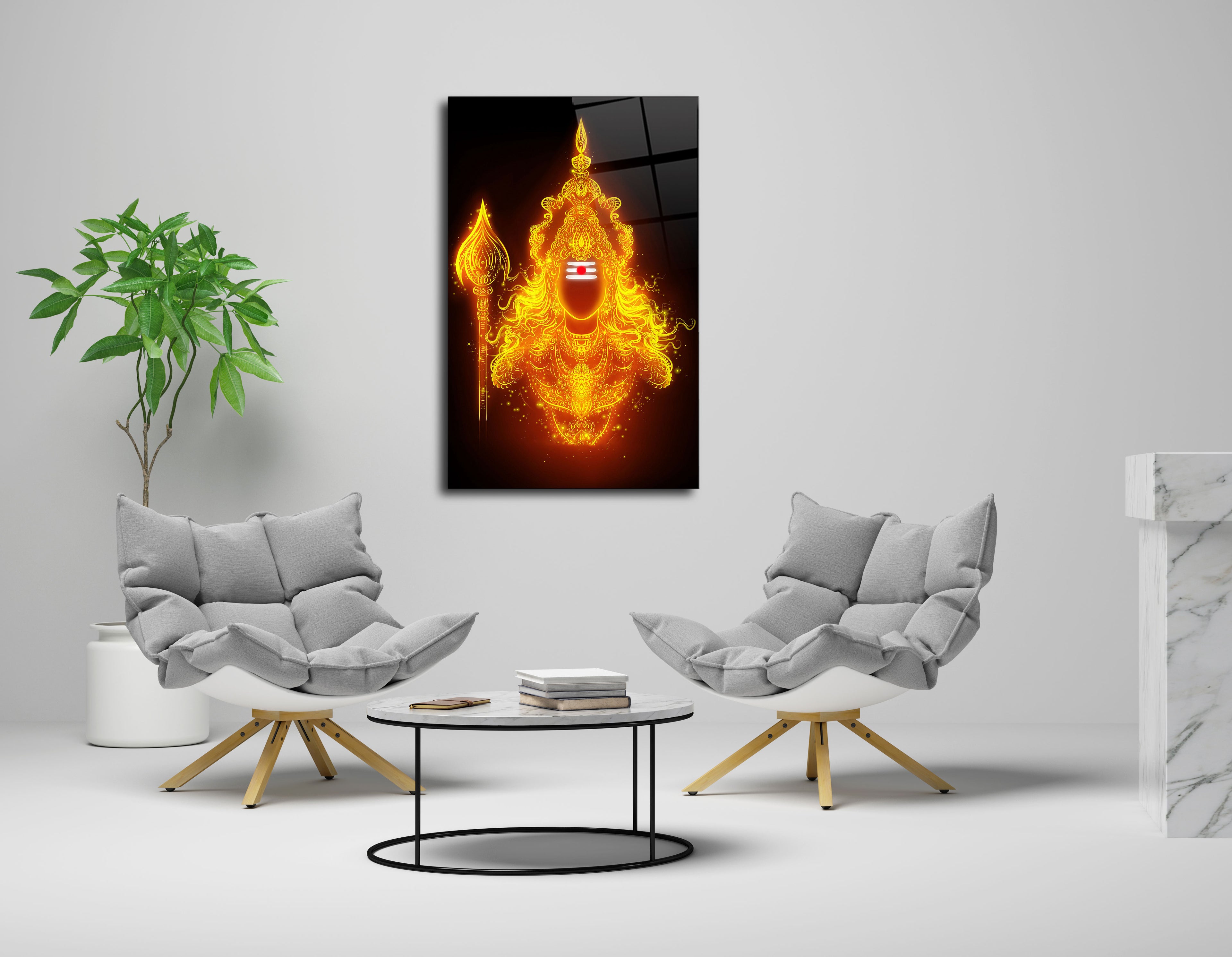 Lord Kumara Swamy (Murugan) with Weapon Glass Wall Art - Divine Warrior&