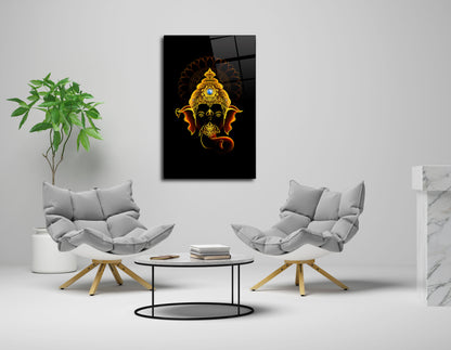 Ganesha Face with Black Background Glass Wall Art - Embrace Divine Energy