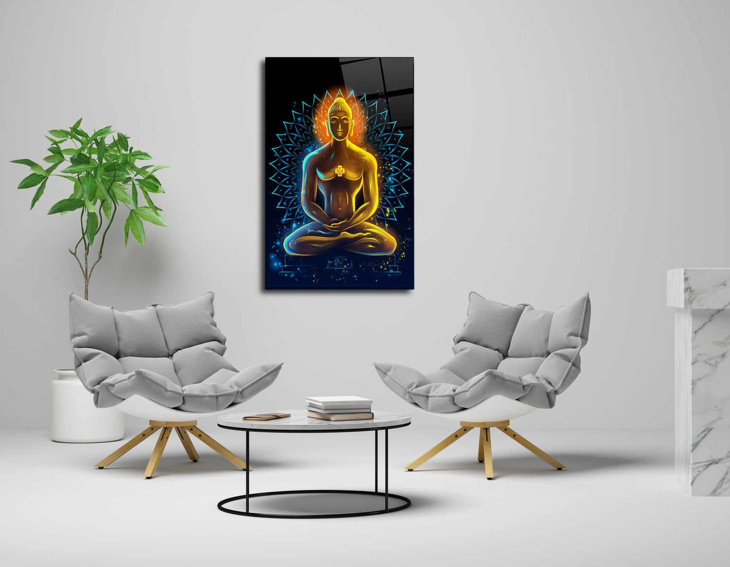 Mahavir in Meditation Glass Wall Art - Serene Enlightenment