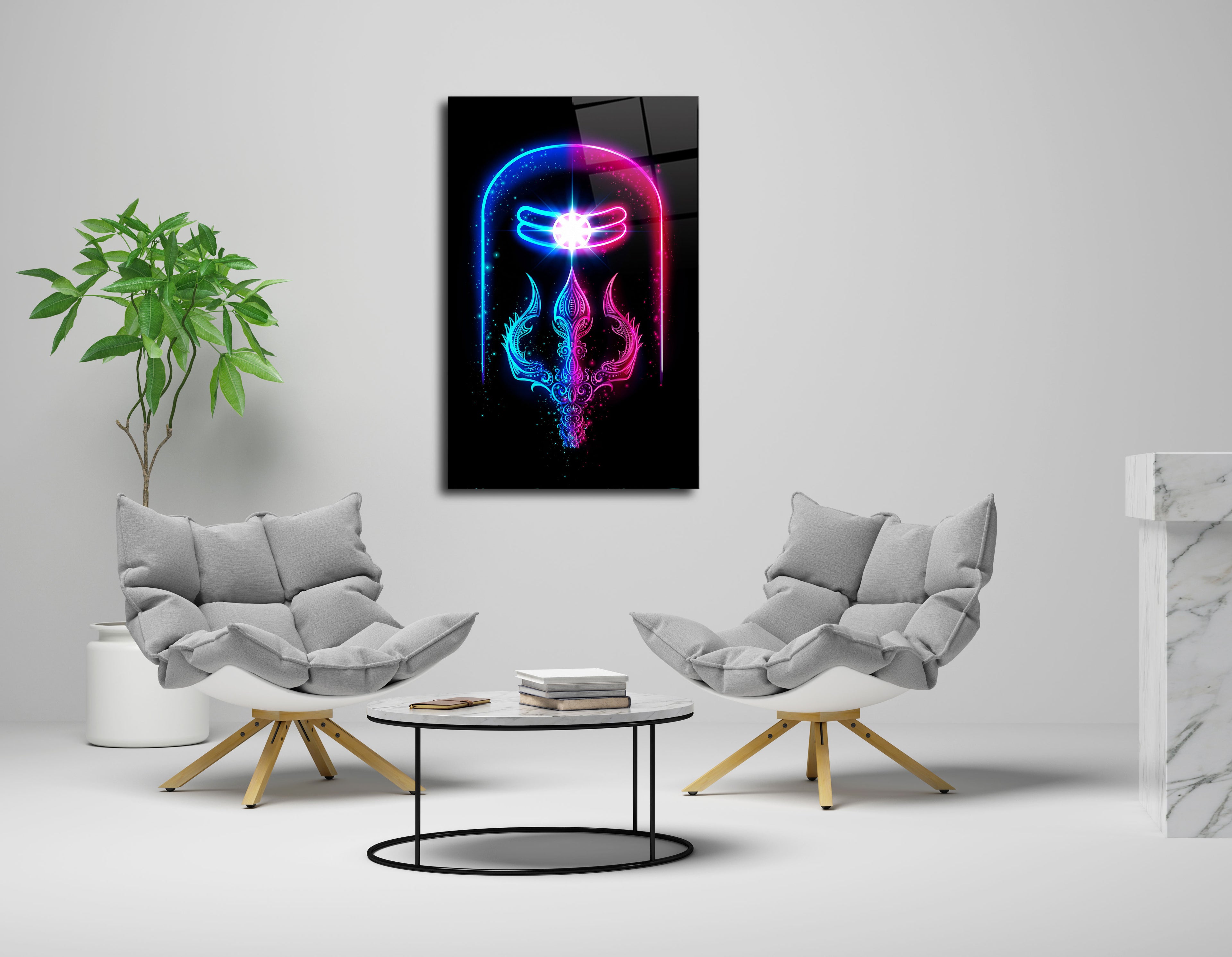 Lord Shiva Lingam and Trishul Glass Wall Art - Symbolic Divine Energy