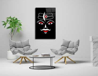 Mahakal Ji Outline Glass Wall Art - Divine Presence on Black Background