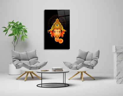 Ganesha Face with Black Background Glass Wall Art - Embrace Divine Energy