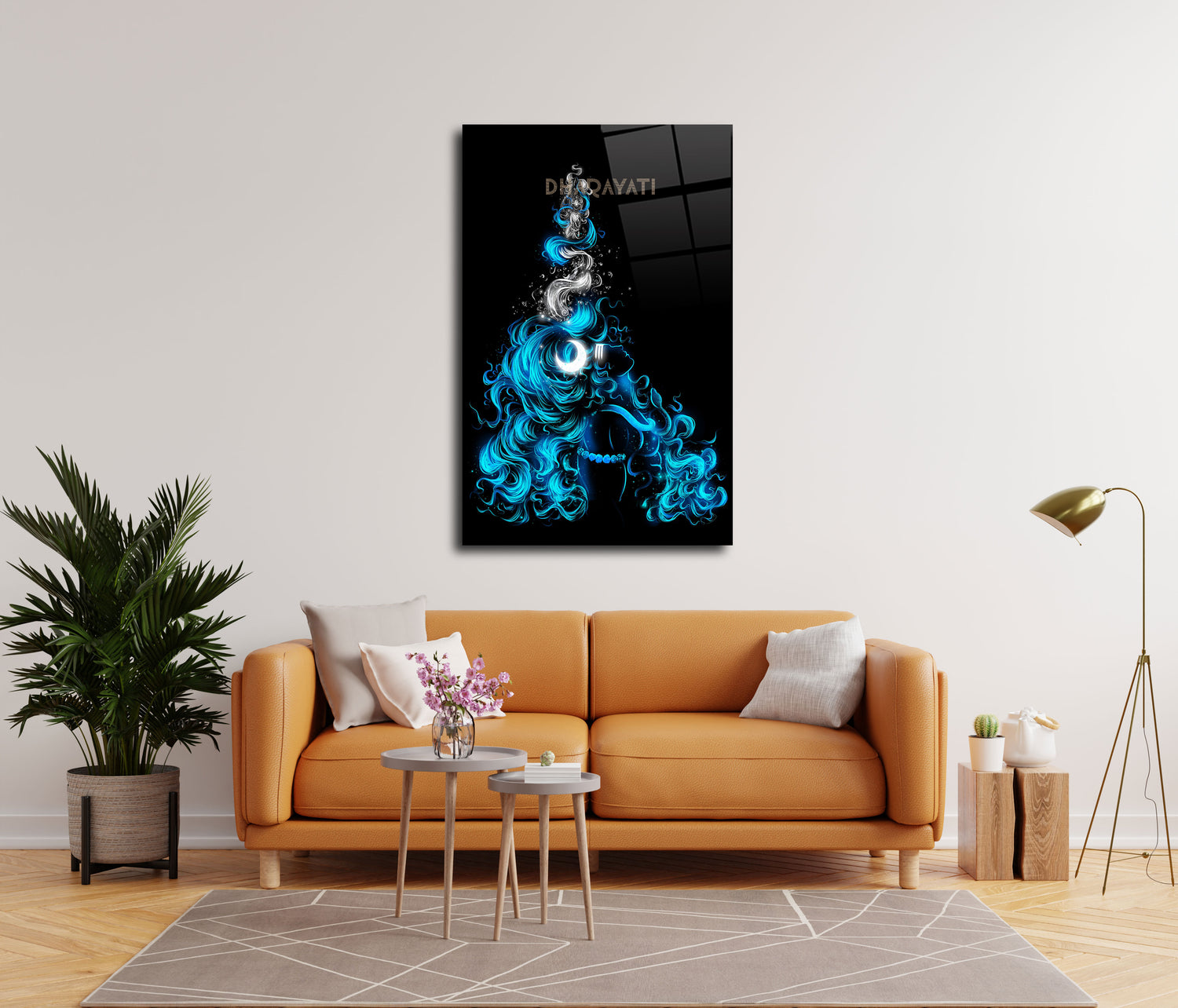 Lord Shiva Glass Wall Art Blue and White with Ganga Devi - Serene Beauty Unveiled