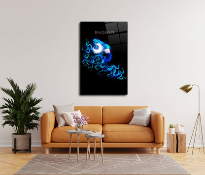 Lord Shiva in Blue with Crescent Moon Glass Wall Art - Divine Aura Personified