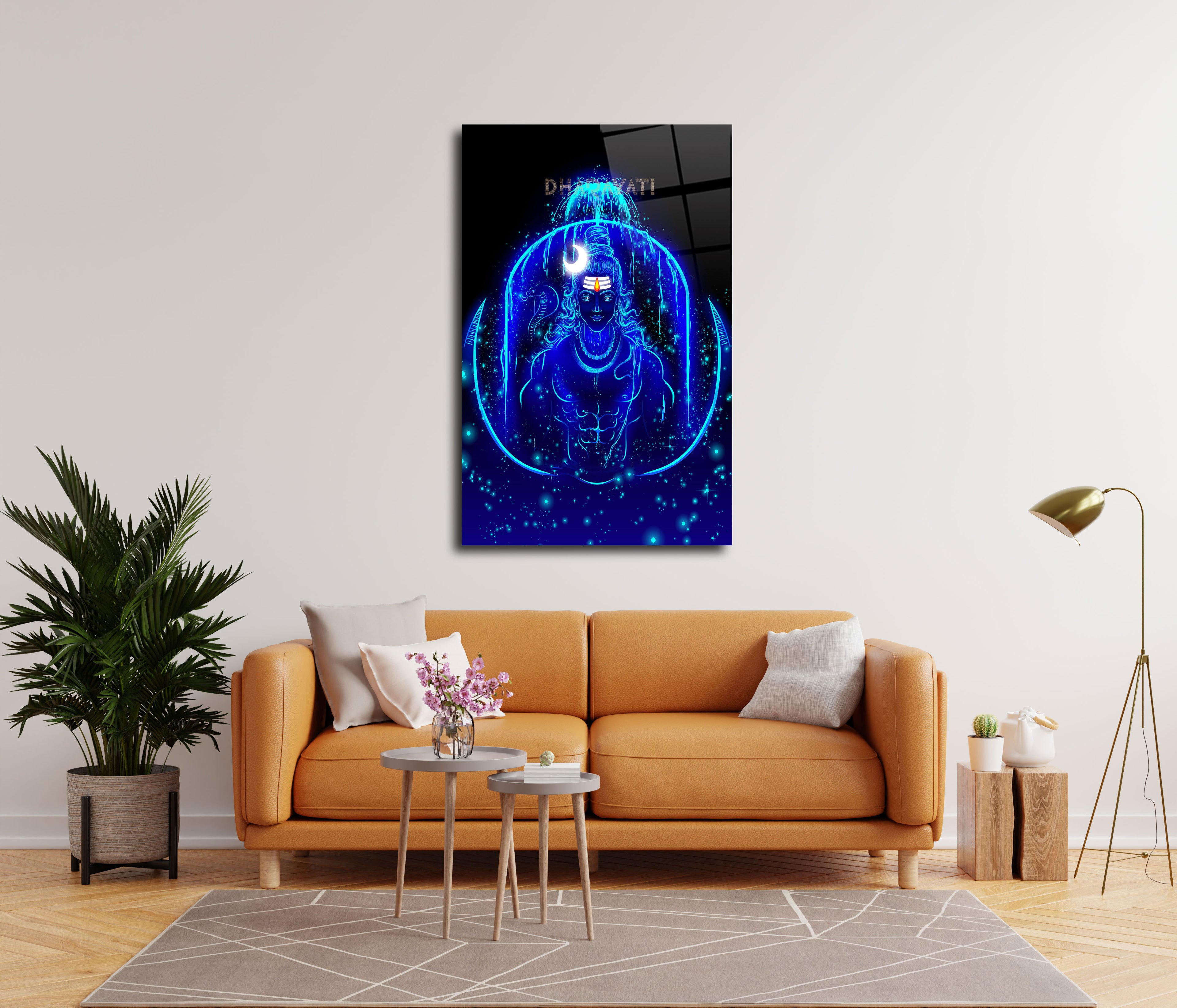 Sacred Flow: Lord Shiva in Blue with Ganga Glass Wall Art - Cosmic Serenity Embodied