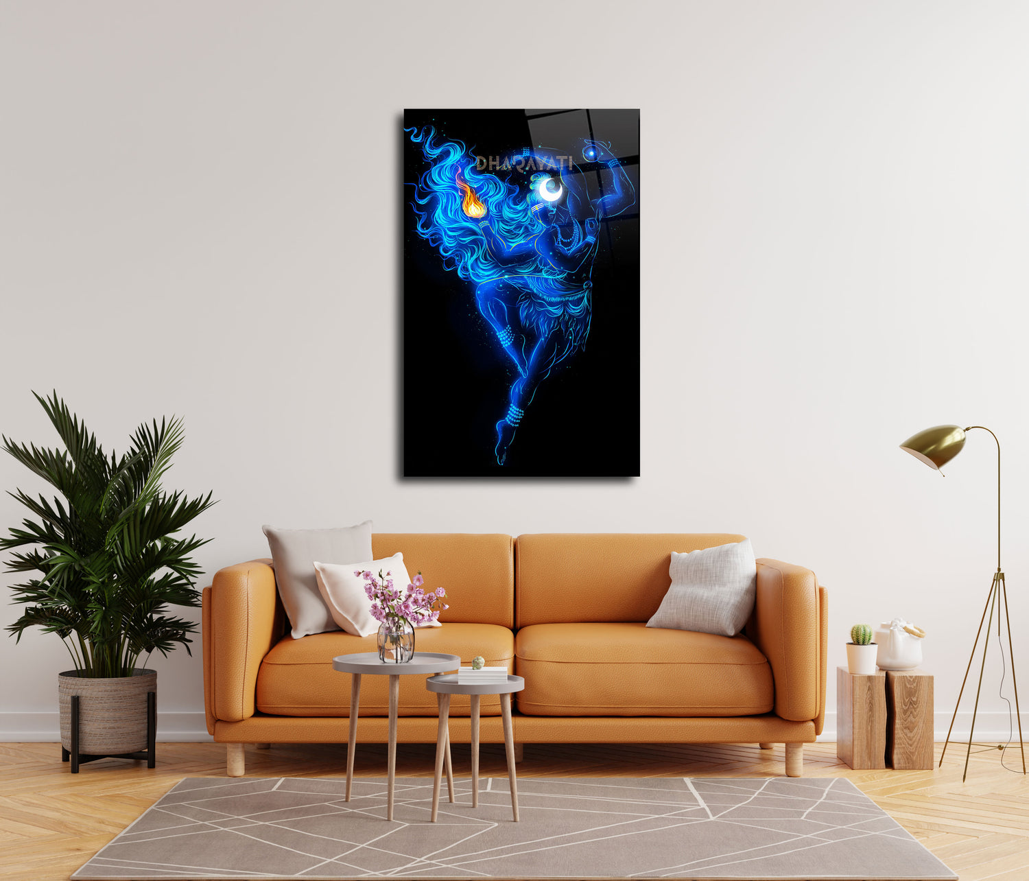 Divine Dance: Captivating Lord Shiva Glass Wall Art in Mesmerizing Blue Digital Art