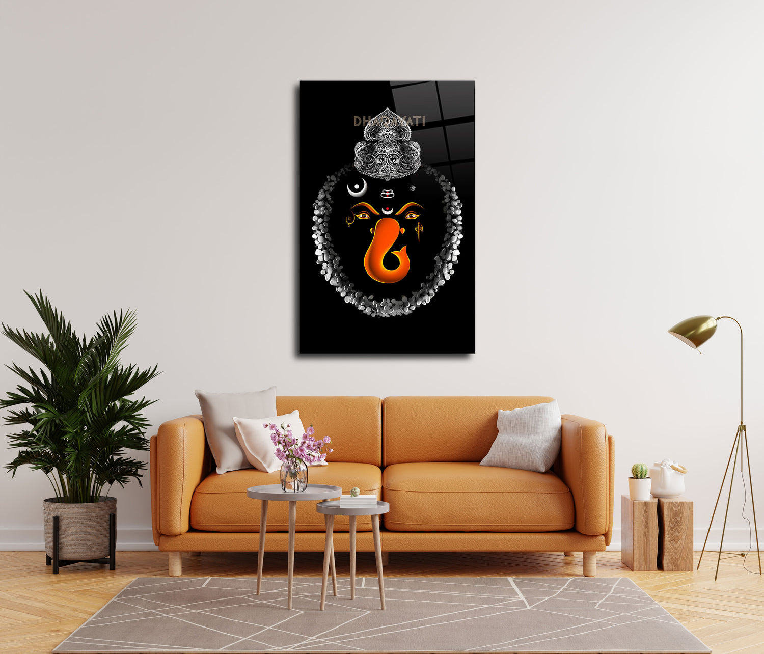 Ganesha Face with Black Background Glass Wall Art - Embrace Divine Energy