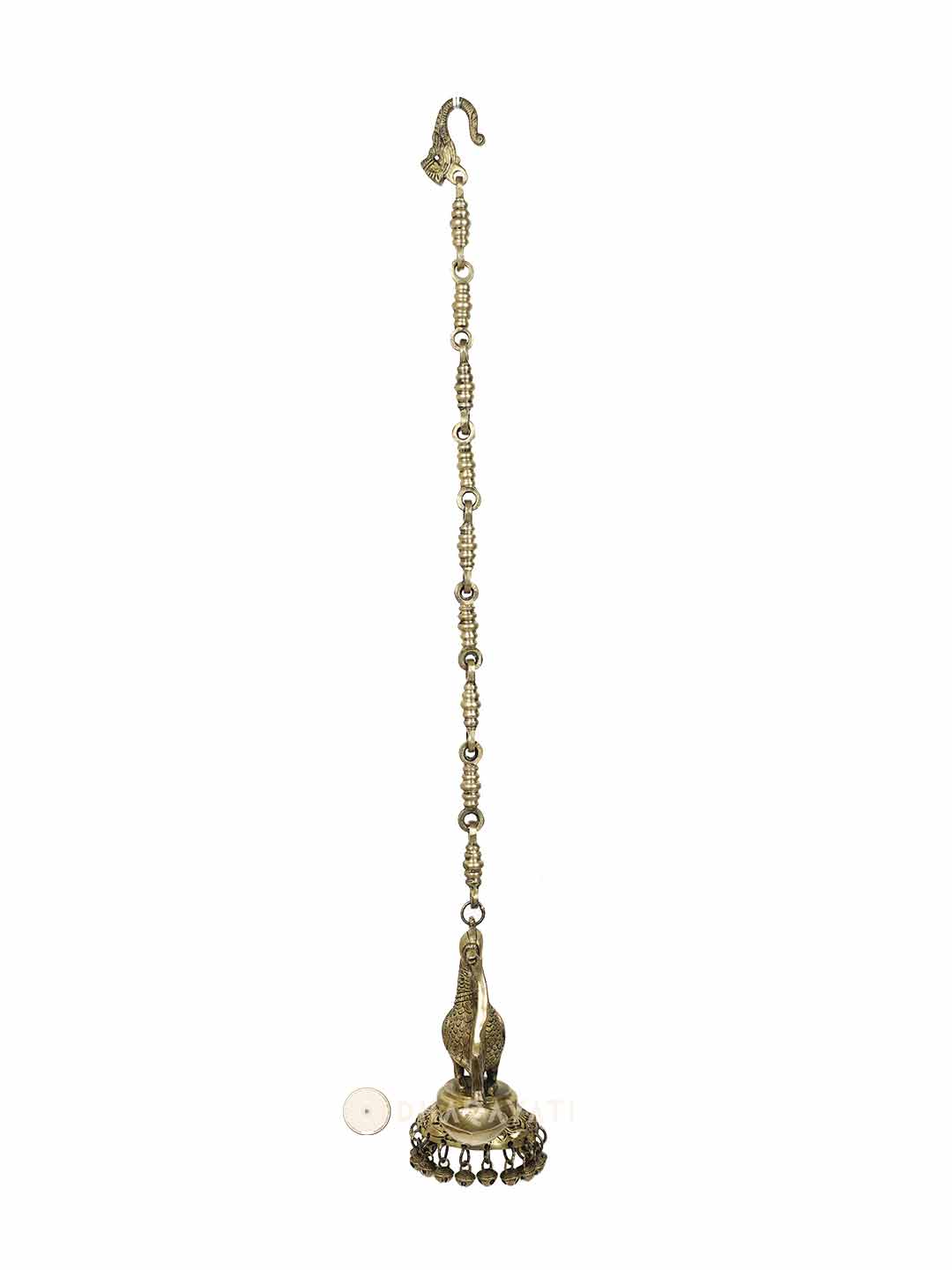 Brass Bird Chain Hanging Diya With Ghungroo Bells