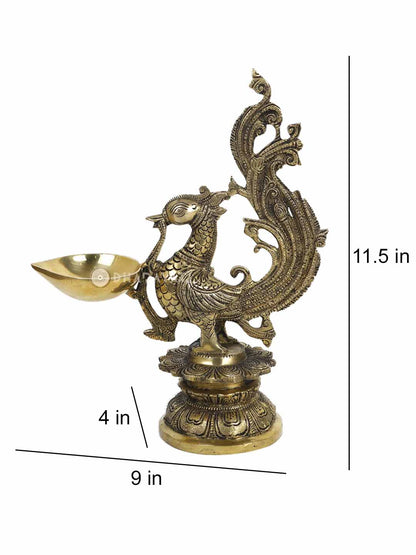 Bird Brass Lamp Pooja Decor