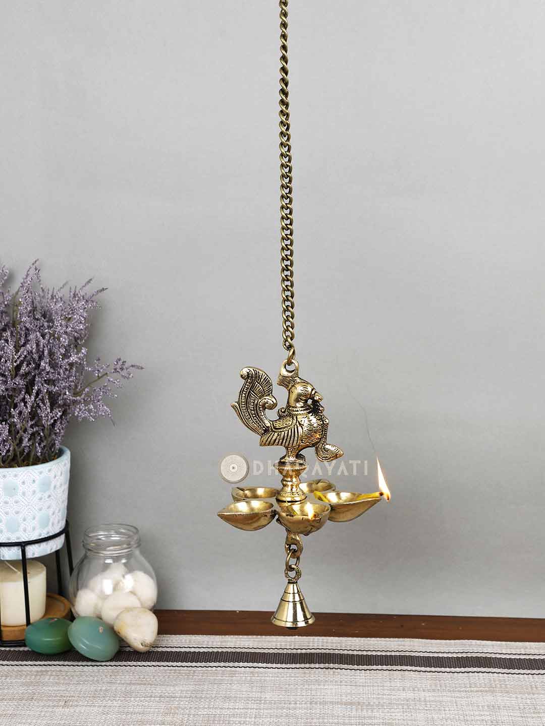 Brass Pancham Chain Bird Hanging Diya