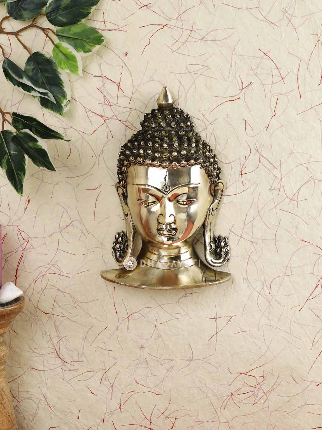 Buddha Mask Wall Hanging Decorative Brass Figurine Big Size