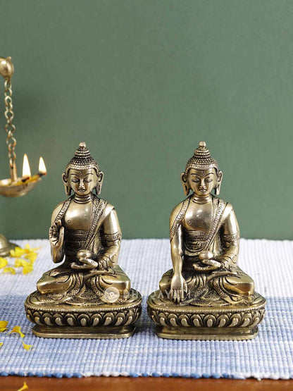 Buddha Set Of 2 Decorative Brass Figurine