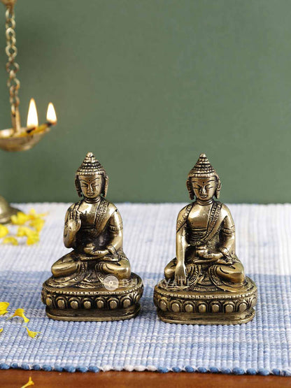 Buddha Set Of 2 Decorative Brass Figurine