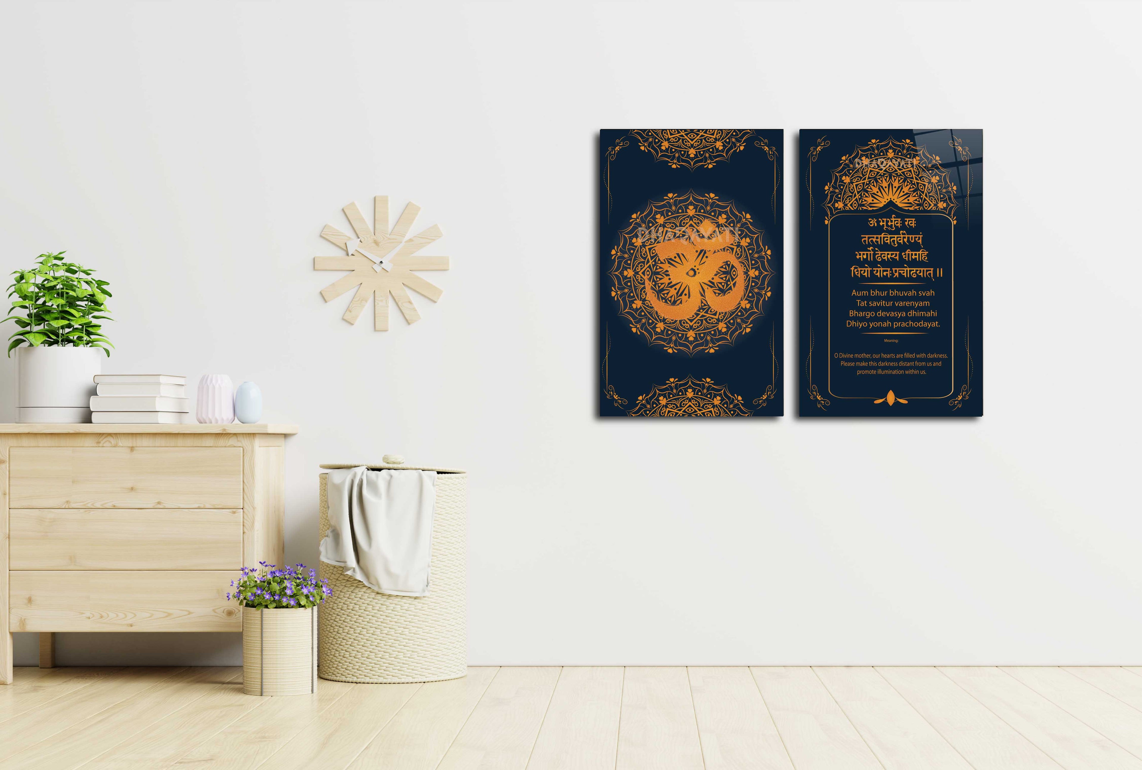 Gayatri Mantra Sloka: Divine Glass Wall Art for Spiritual Awakening