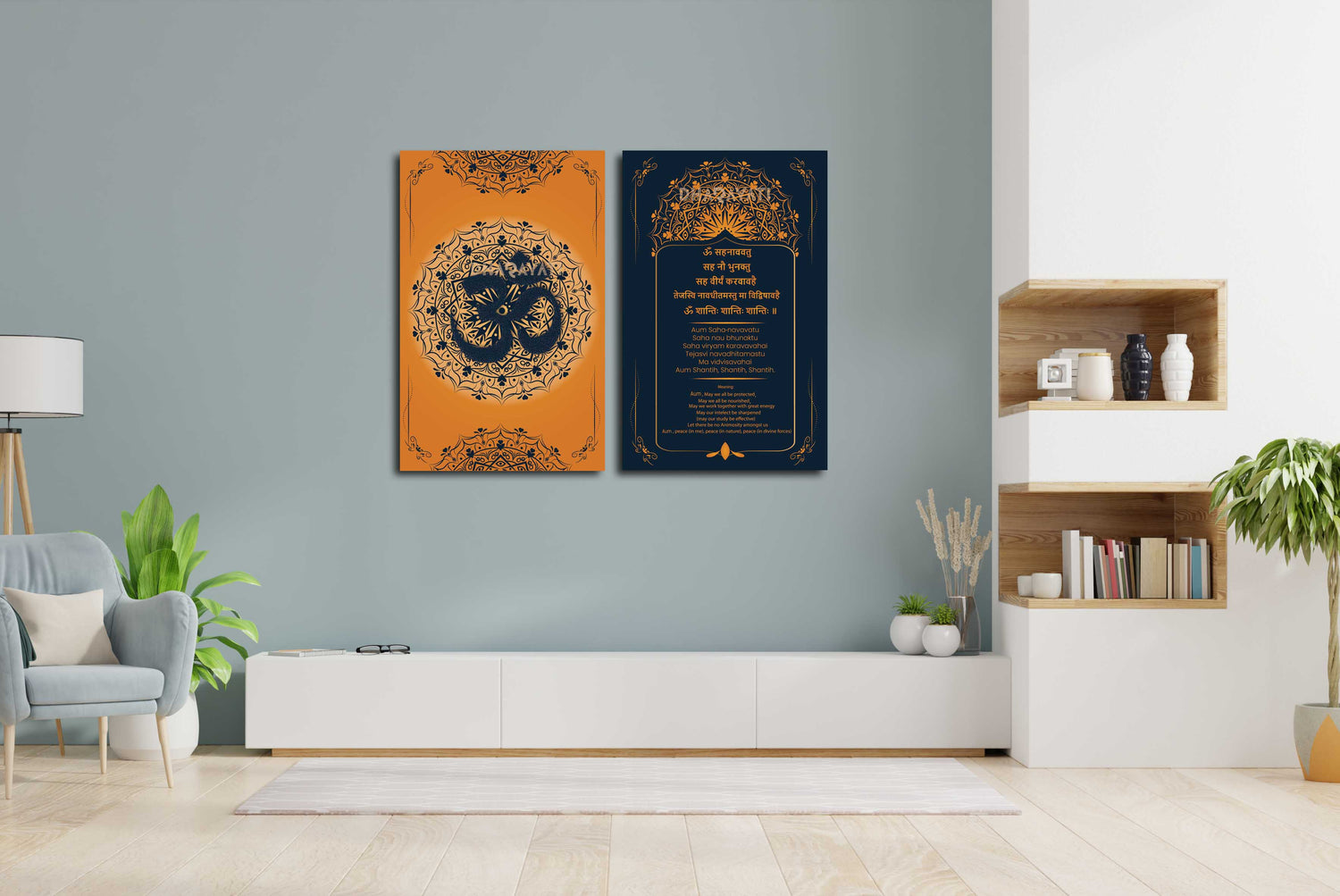 Om Sahana Vavatu Mantra: Harmonious Glass Wall Art for Peaceful Energies