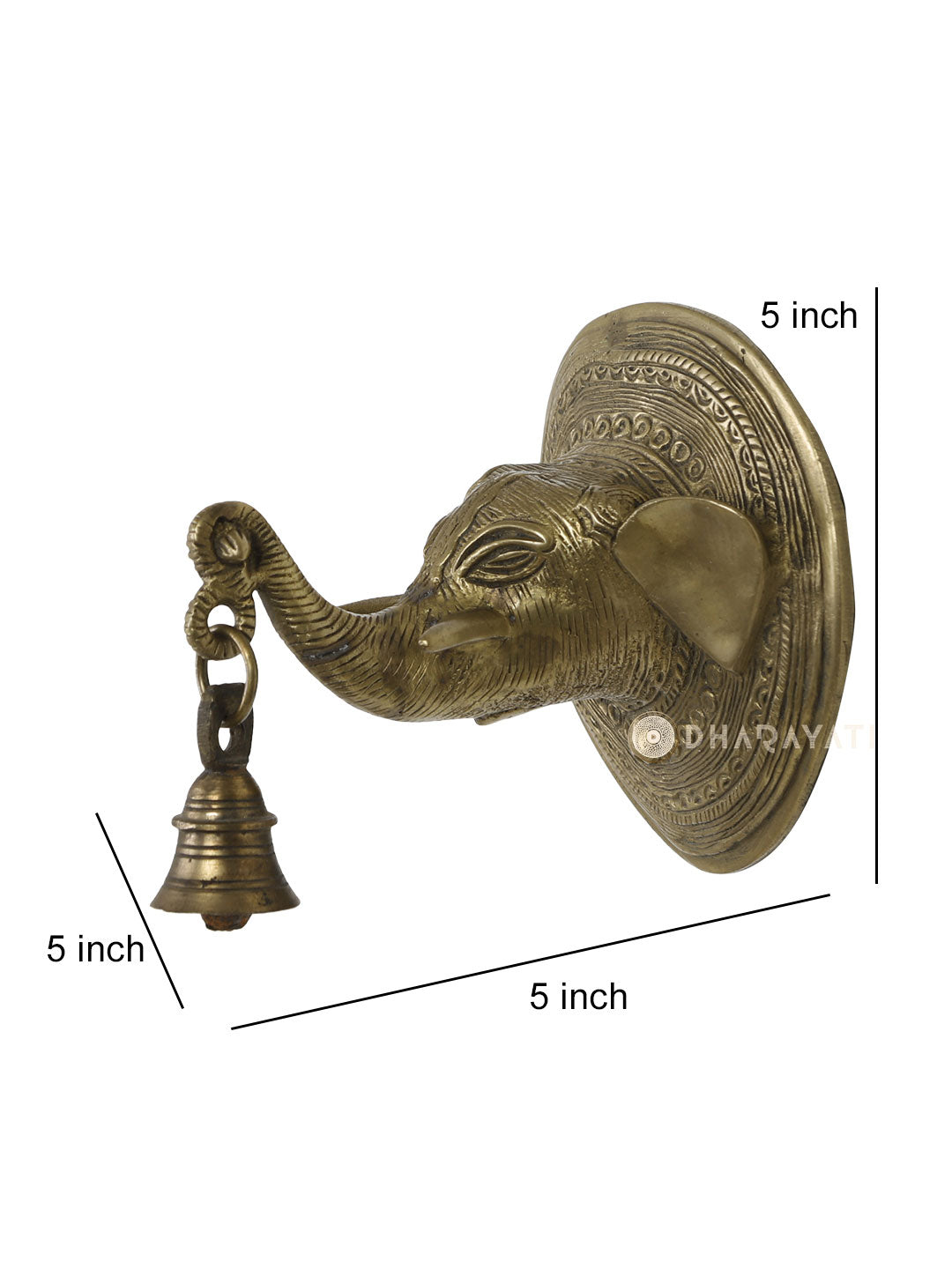 Elephant Face Wall Hanging Bell Decorative Brass