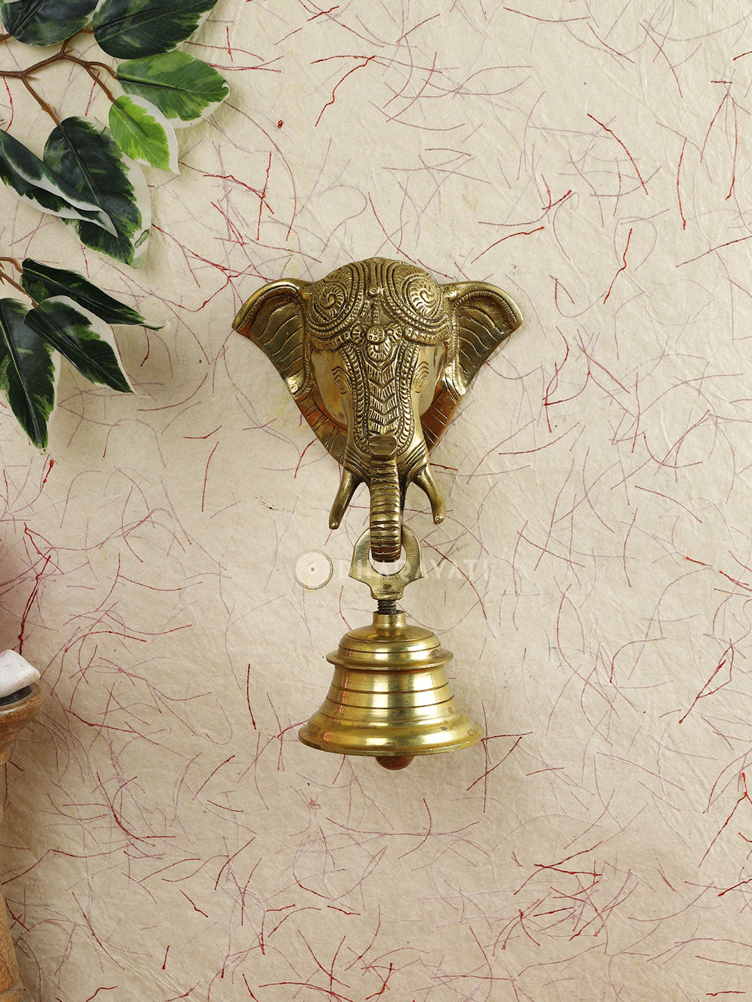 Elephant Face Wall Hanging Bell Decorative Brass