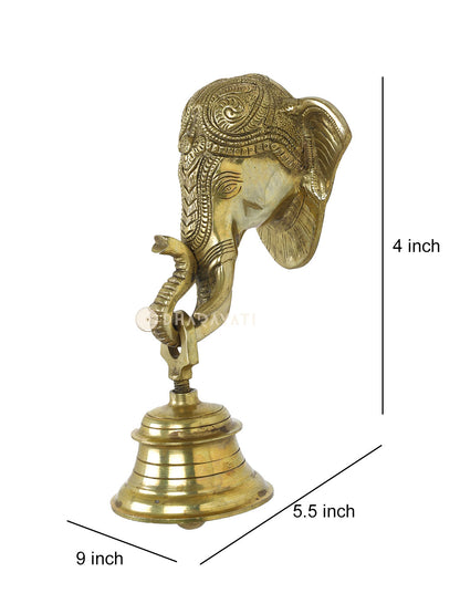 Elephant Face Wall Hanging Bell Decorative Brass