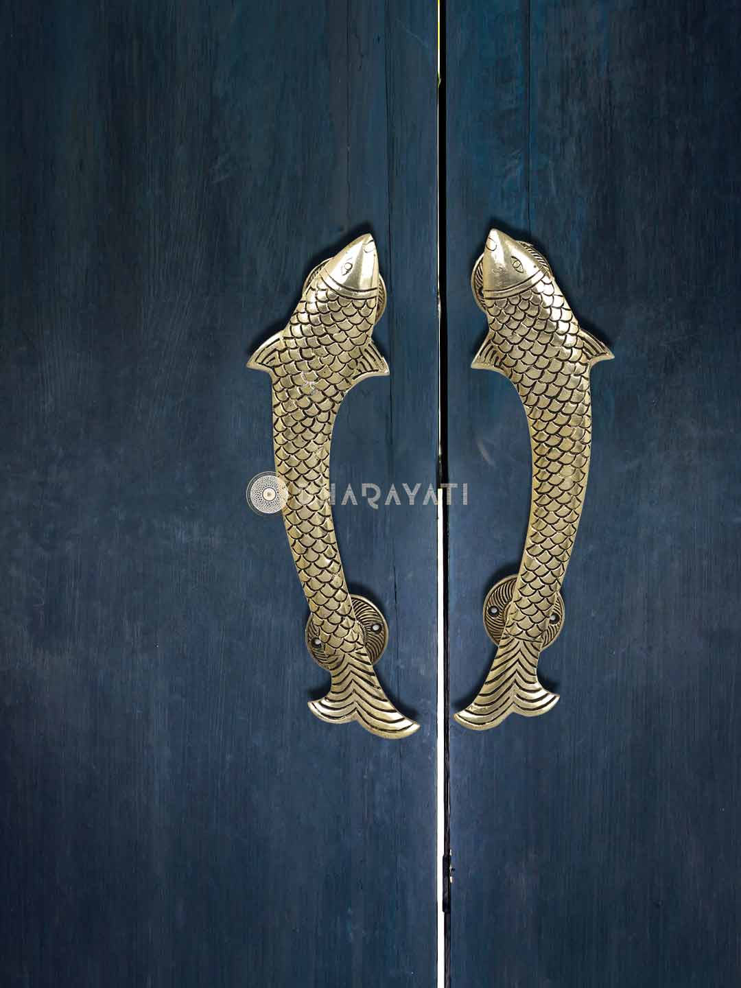 Fish Design Door Handle Pair Decorative Brass