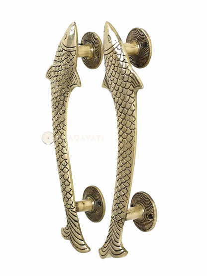 Fish Design Door Handle Pair Decorative Brass