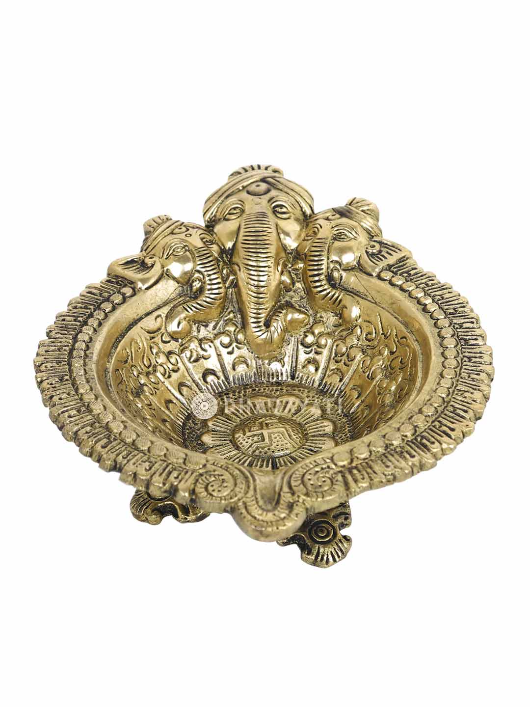 Ganesh 3 Face Big Diya 3 Legs Decorative Brass Figurine