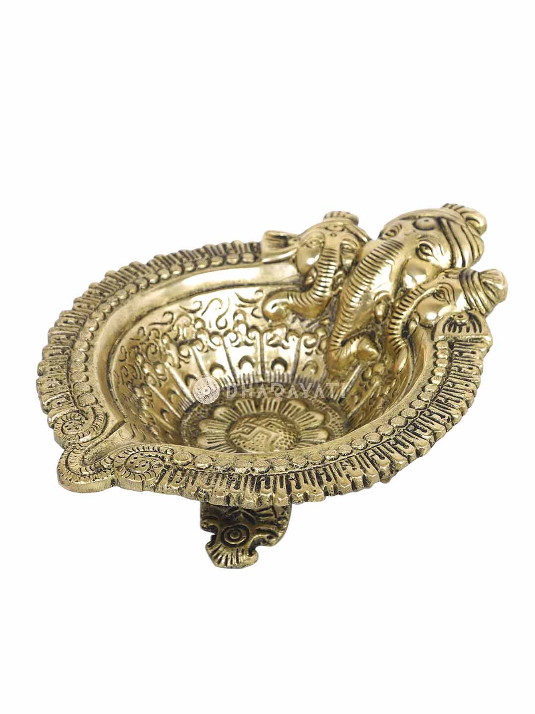 Ganesh 3 Face Big Diya 3 Legs Decorative Brass Figurine