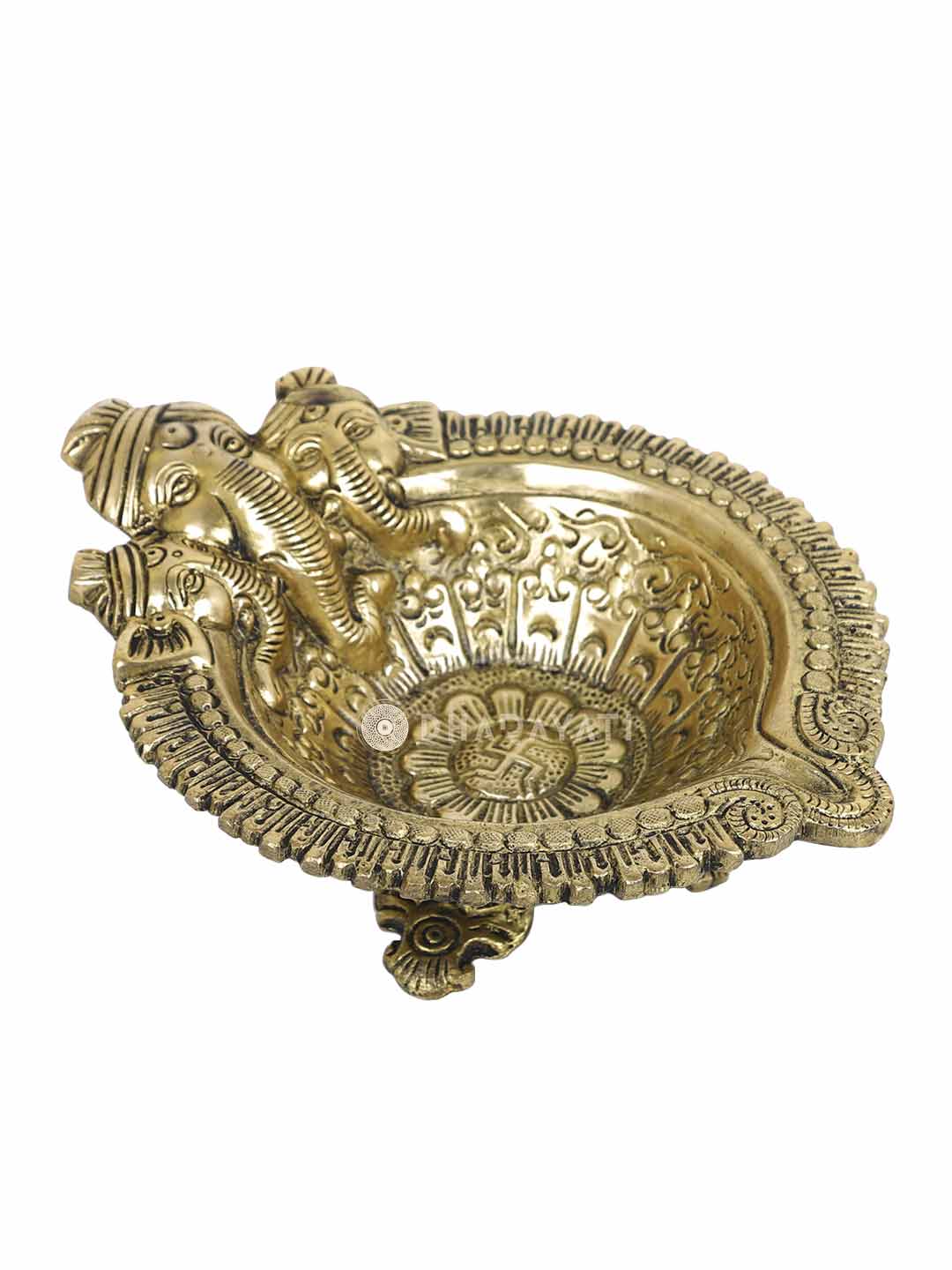 Ganesh 3 Face Big Diya 3 Legs Decorative Brass Figurine