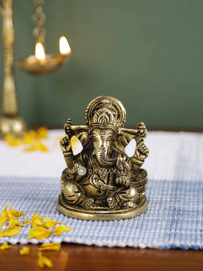 Brass Ganesh Figurine 4 Hands Decorative