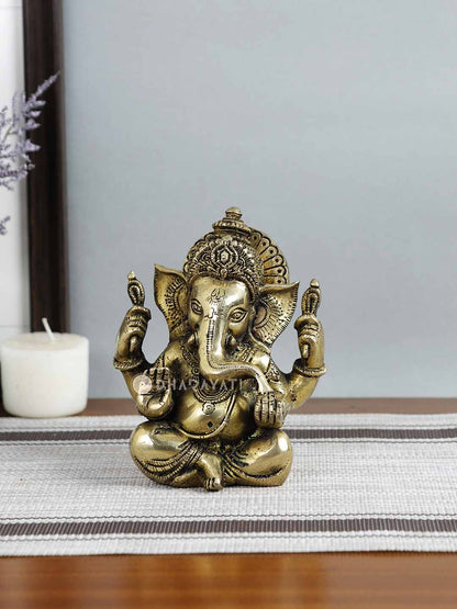 Ganesh 4 Hands Medium Decorative Brass Figurine