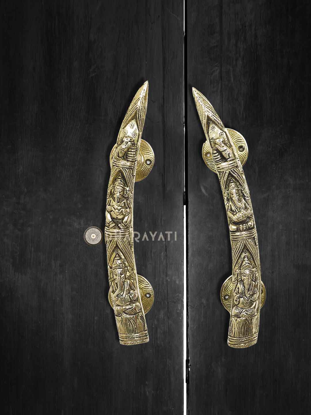 Ganesh Design Door Handle Pair Decorative Brass