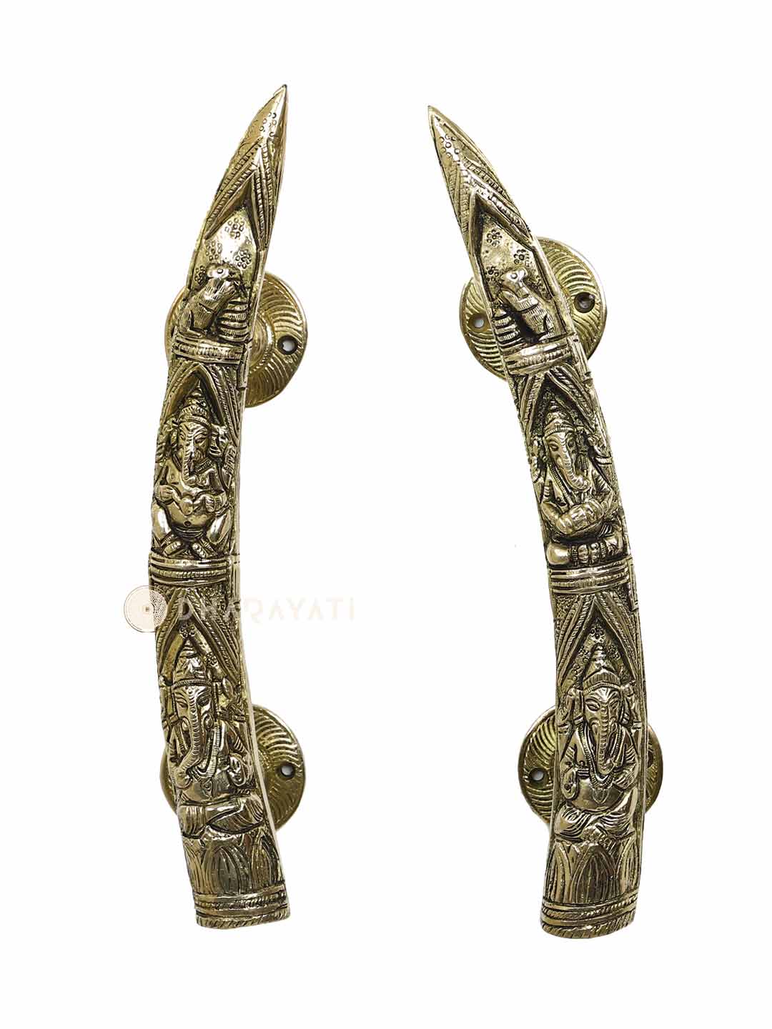 Ganesh Design Door Handle Pair Decorative Brass