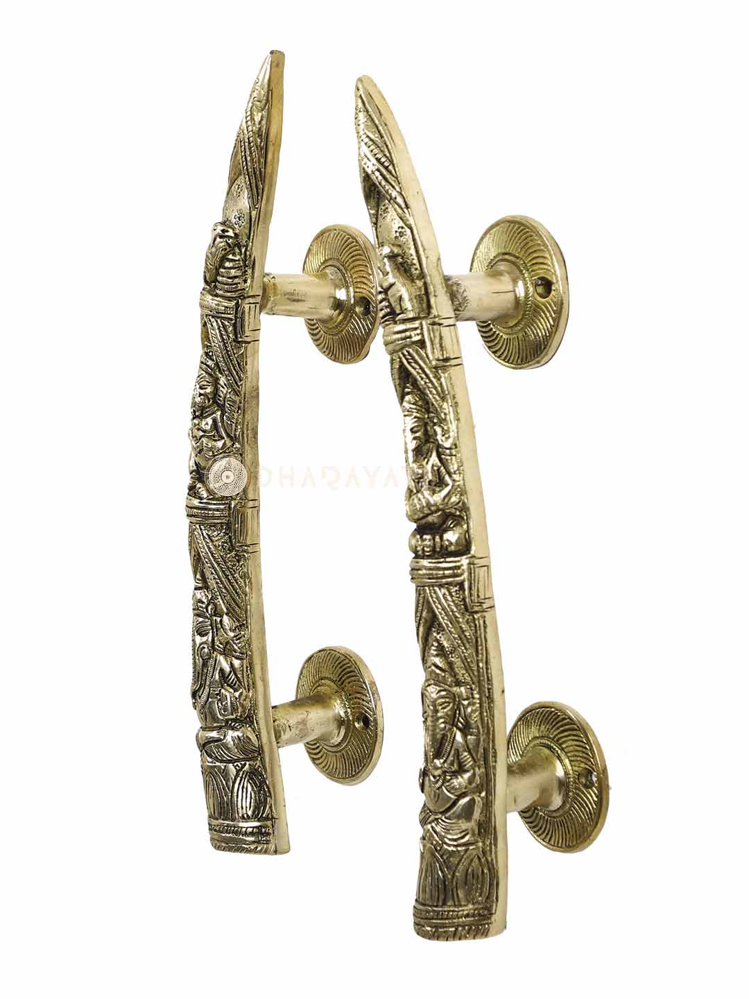 Ganesh Design Door Handle Pair Decorative Brass