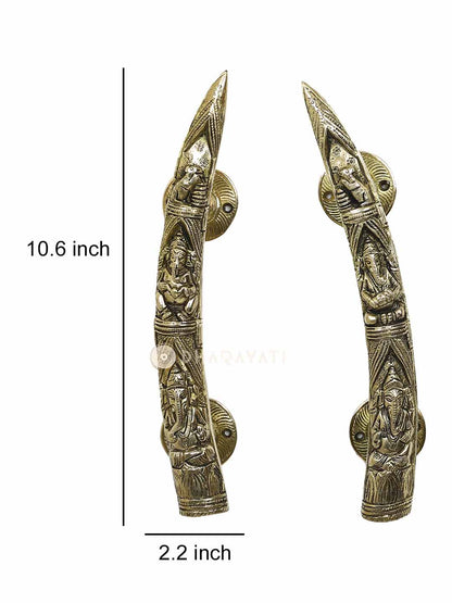 Ganesh Design Door Handle Pair Decorative Brass