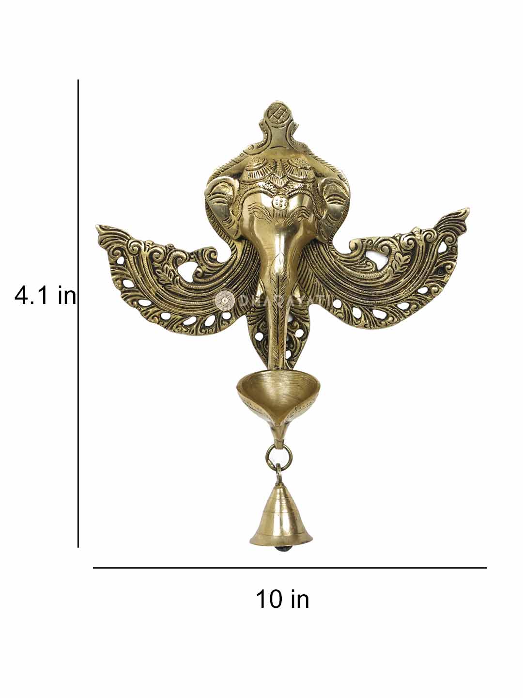 Brass Ganesh Mask Wall Hanging Diya With Bell Decorative Figurine