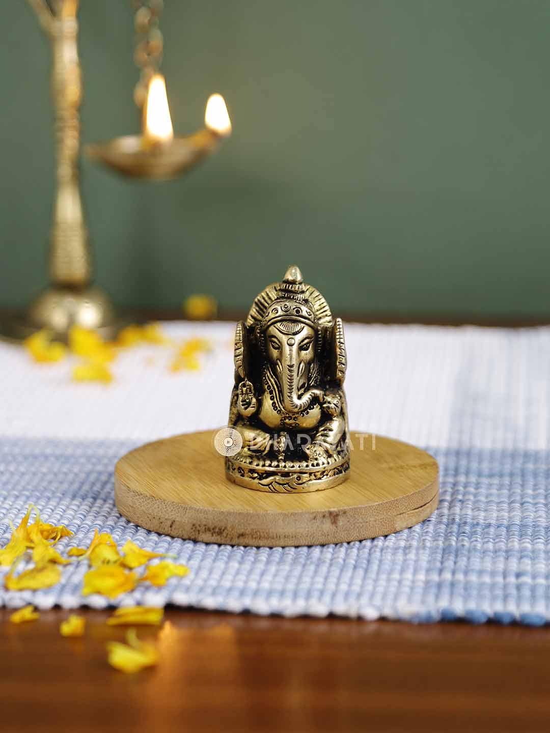 Ganesh Round Base Decorative Brass Figurine