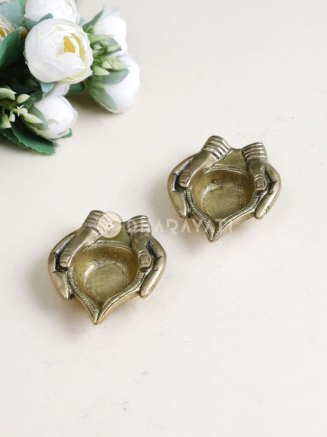 Hand Design Brass Diya  (Set of 2)