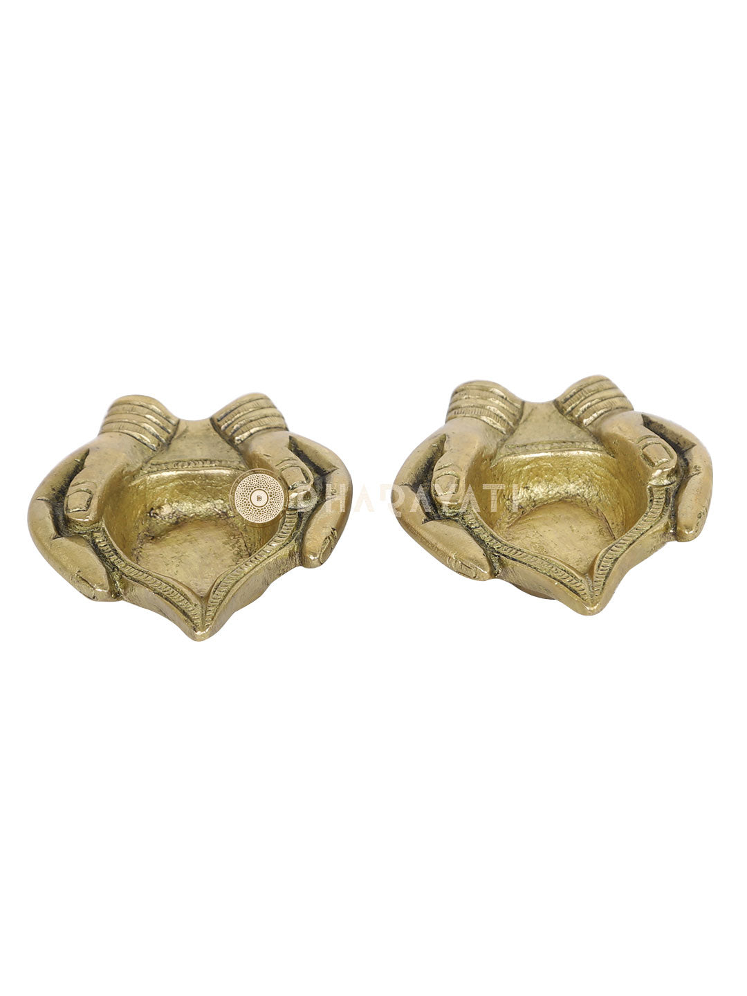 Hand Design Brass Diya  (Set of 2)