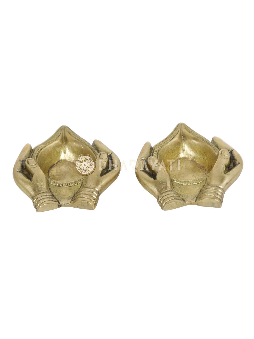 Hand Design Brass Diya  (Set of 2)