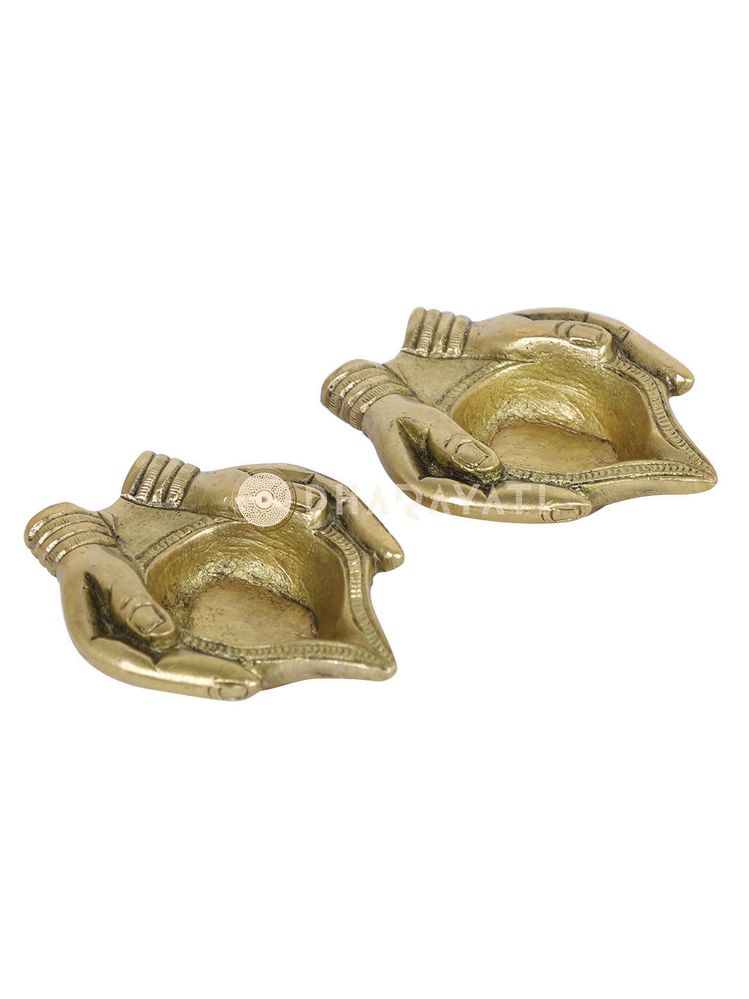 Hand Design Brass Diya  (Set of 2)