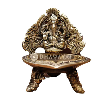 Brass Diya Ganesha Carving