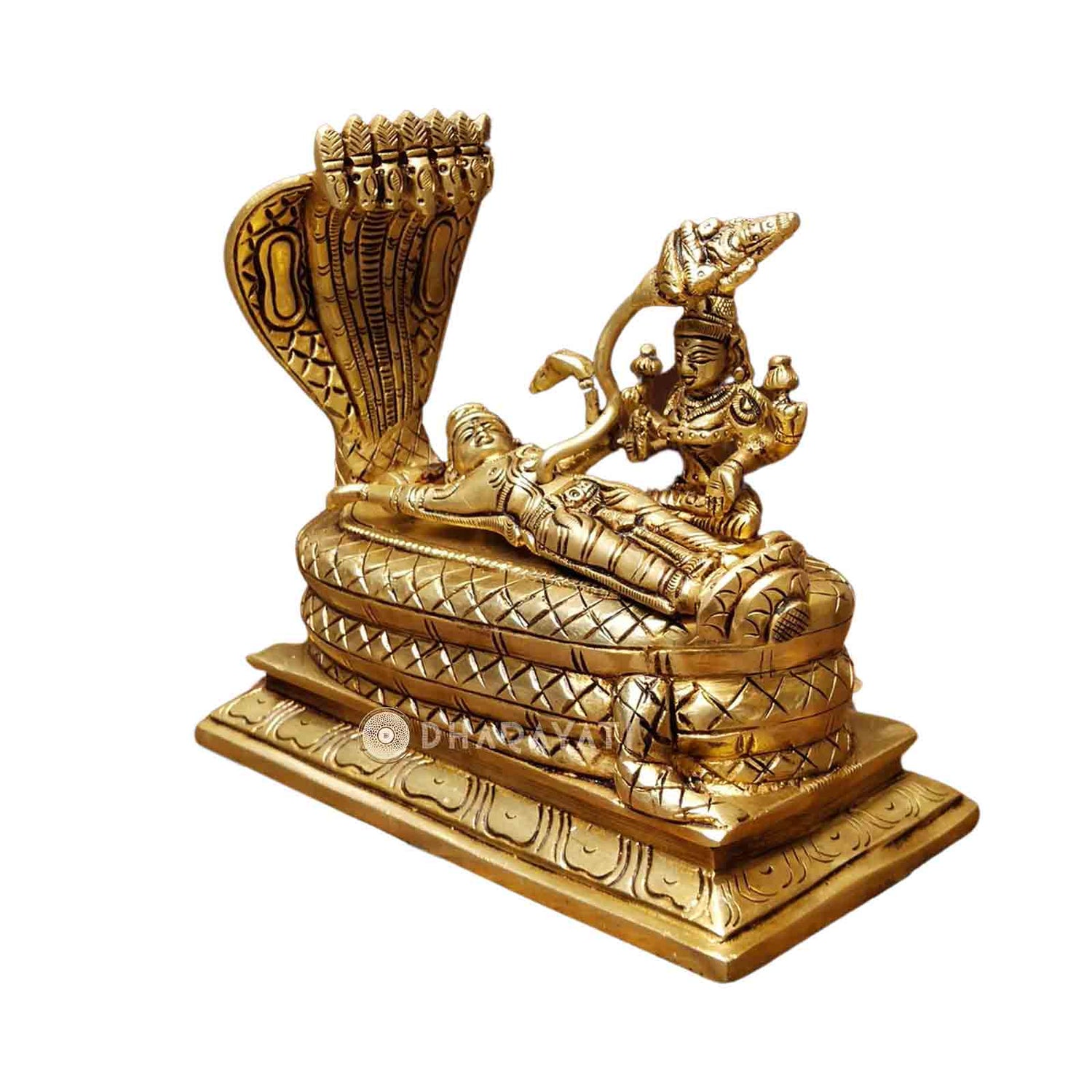 B H A R A T H A A T Brass Sleeping Lord Vishnu Lord Shri Nararayan Idol  Statue Murti Showpiece (6 x 3 x 3 inches) Decorative Showpiece - 7.62 cm